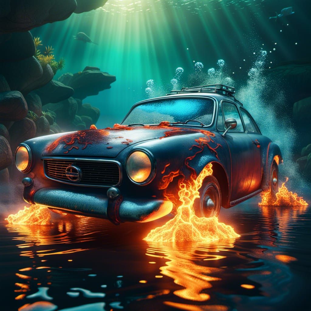 Underwater Car on Fire: Detailed Matte Painting