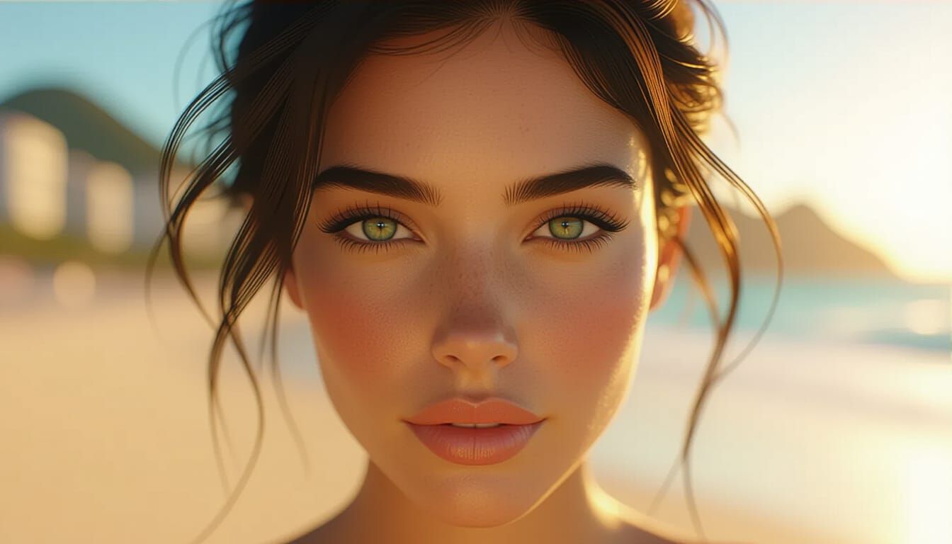 Sun-Kissed Portrait on Copacabana Beach in Hyperrealism