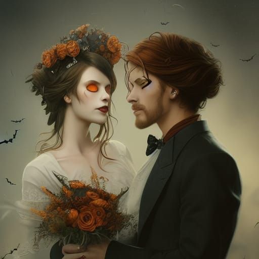 Halloween Wedding Portrait in Art Nouveau Style