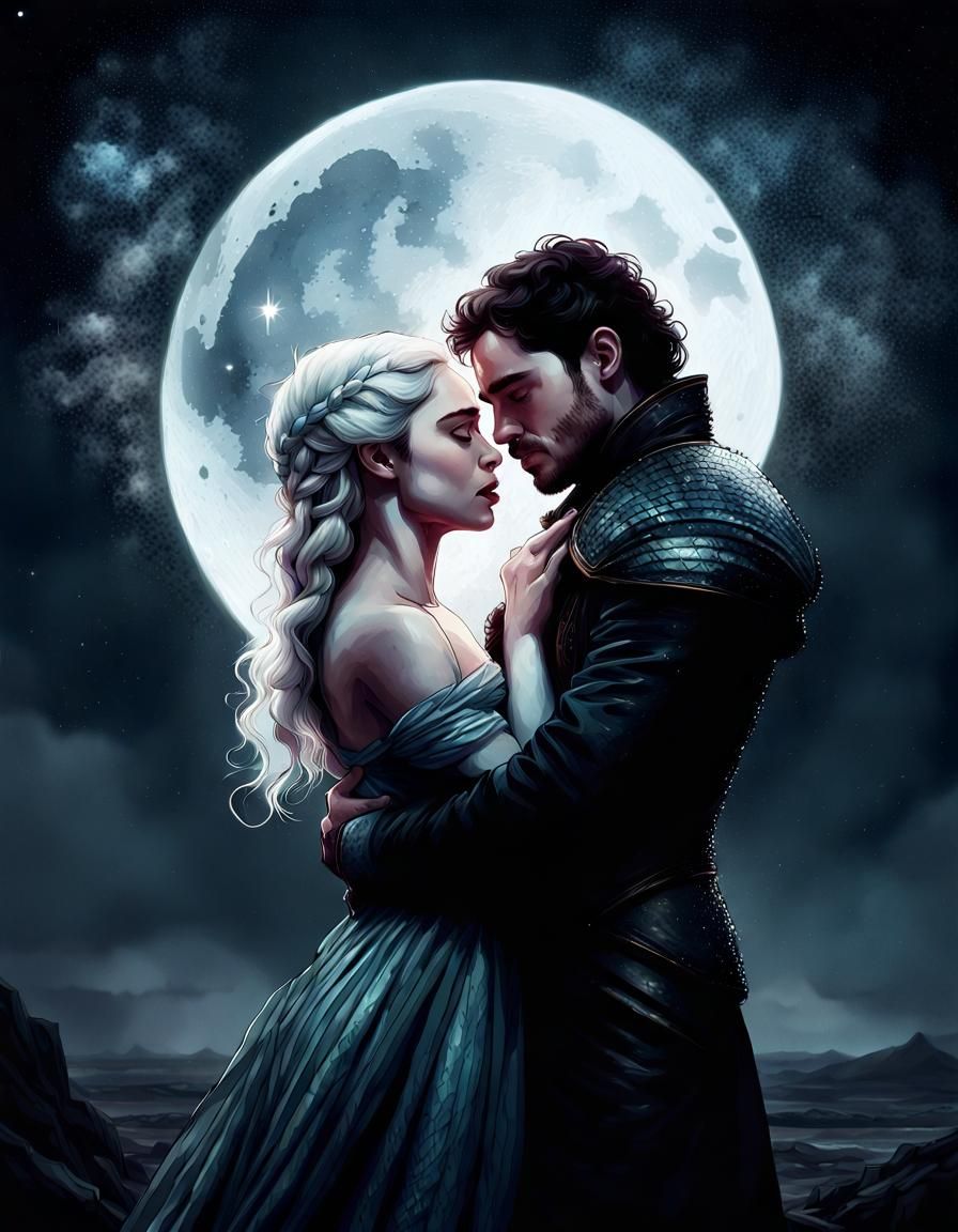 Passionate Embrace Under Moonlight, Dark Romantic Art