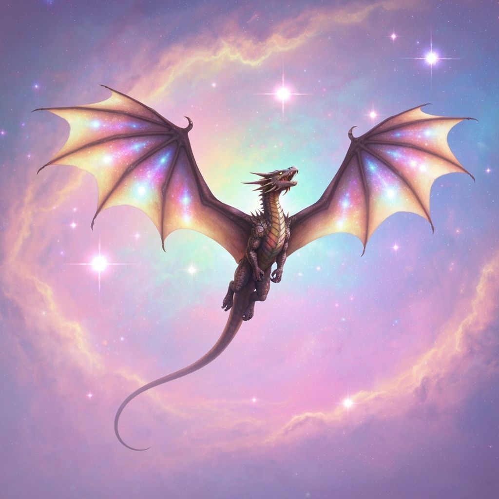 Majestic Dragon in Pastel Cosmic Sky