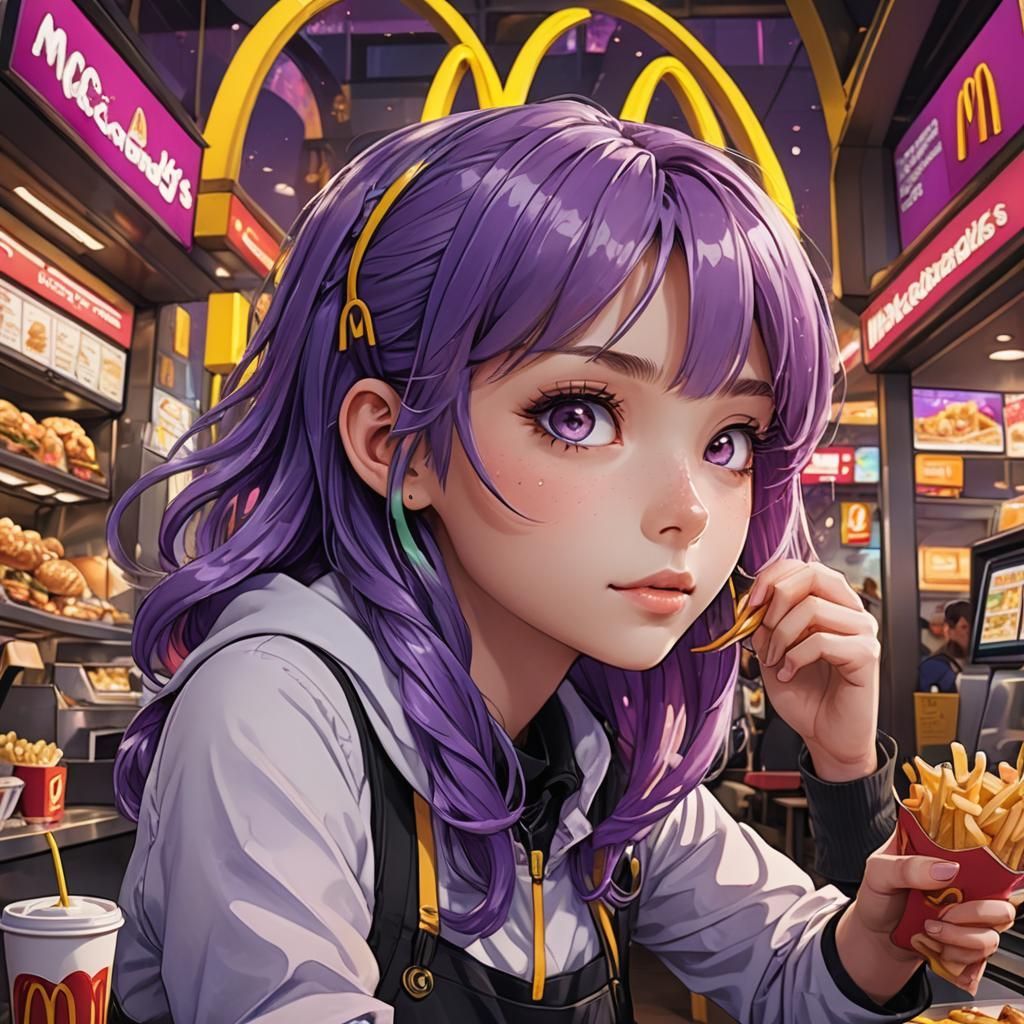Anime Girl Working at McDonald's: Vibrant Concept Art