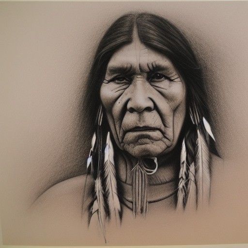 Detailed Charcoal Drawing of Native American in Desert