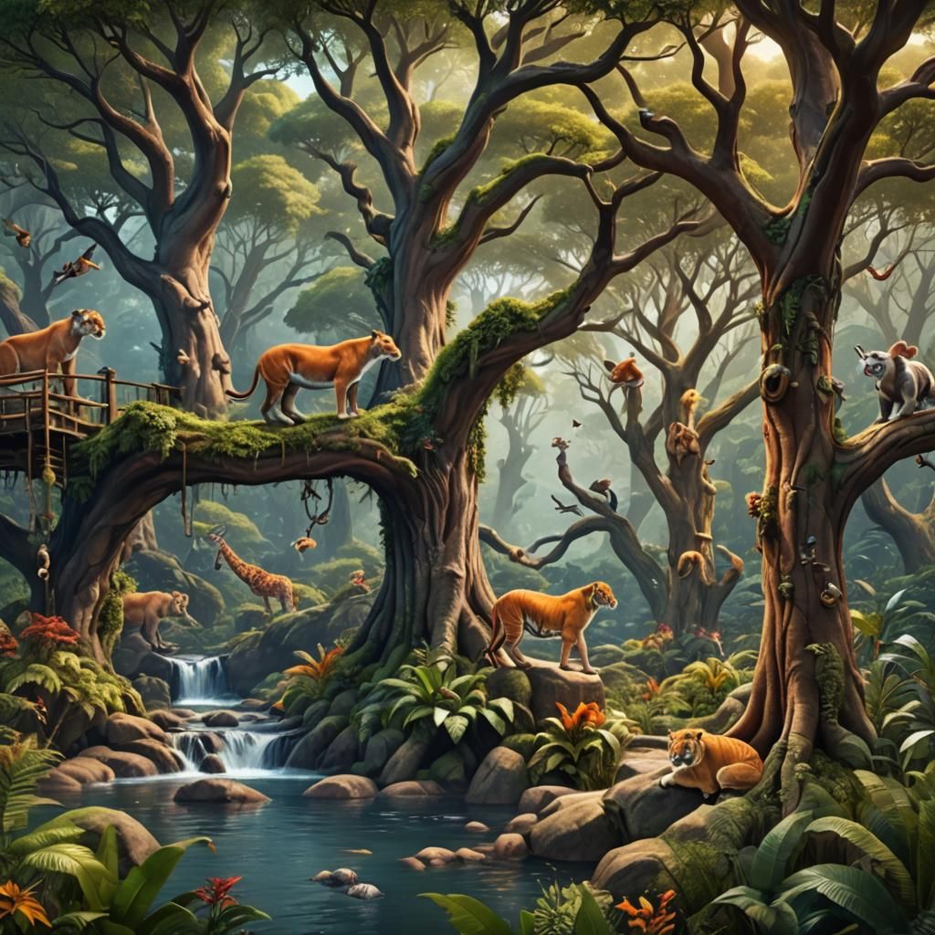 Friendly Rats in a Colorful Fantasy Forest