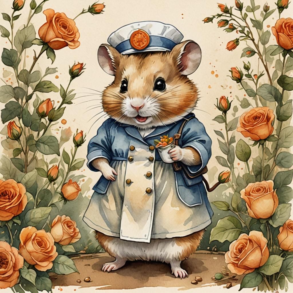 Nurse Hamster in Watercolor Illustration