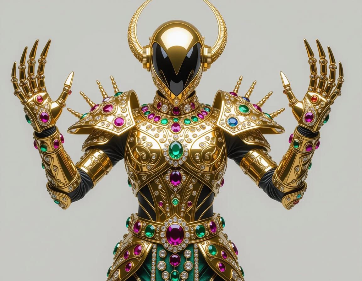 Golden Faberge Alien Warrior in Jeweled Armor