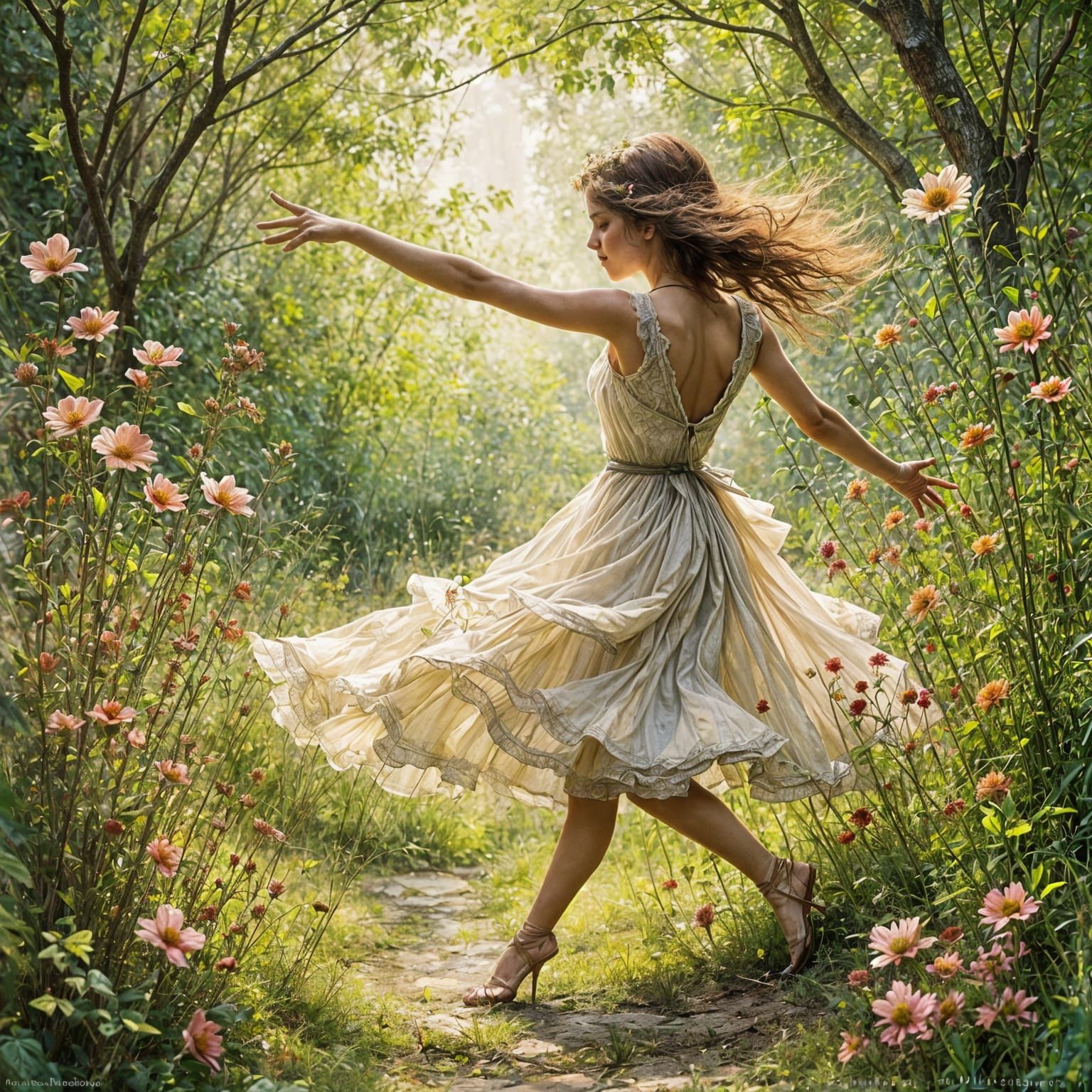 Garden Goddess in Whimsical Morning Dance