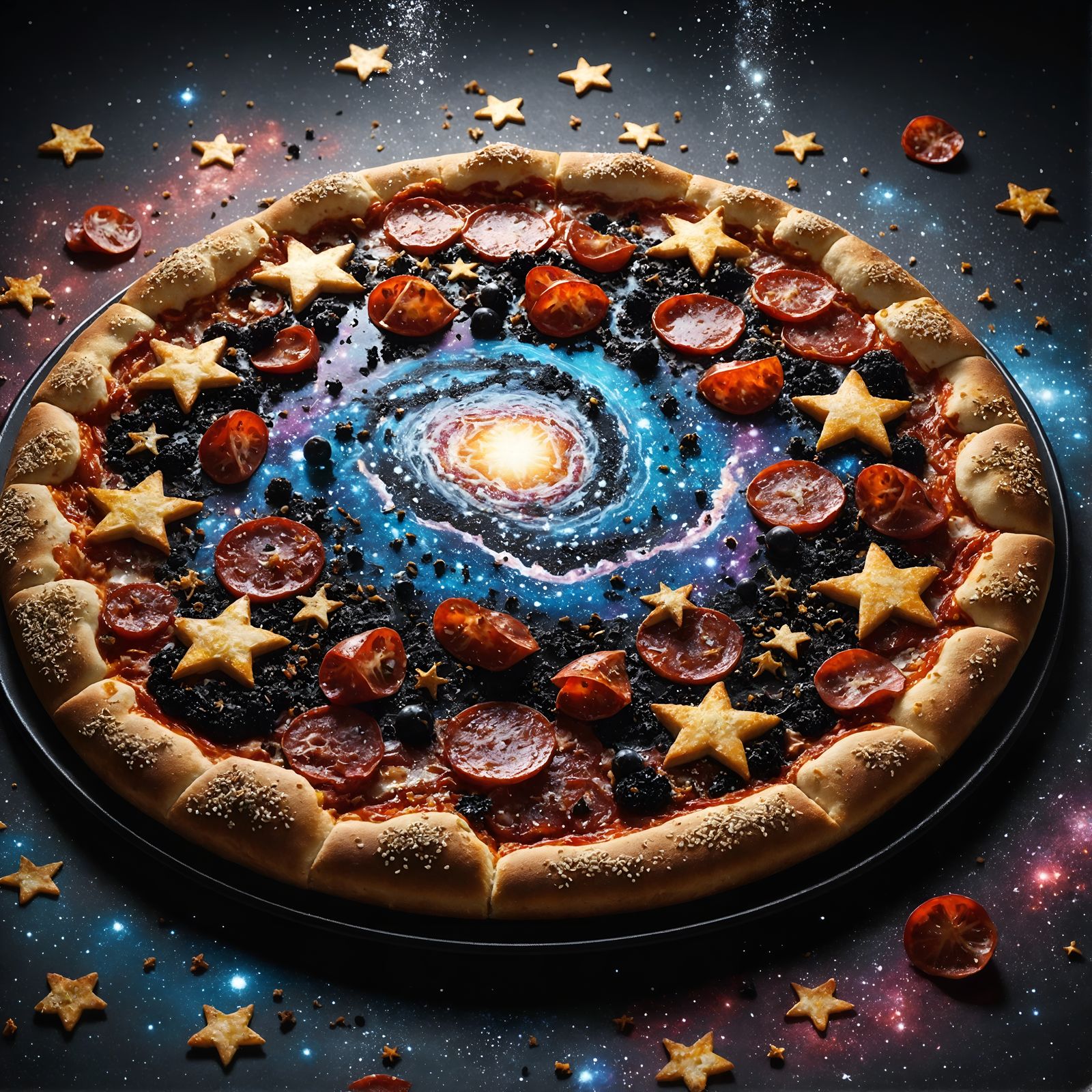 Celestial Pizza with Star Pepperoni: Digital Art