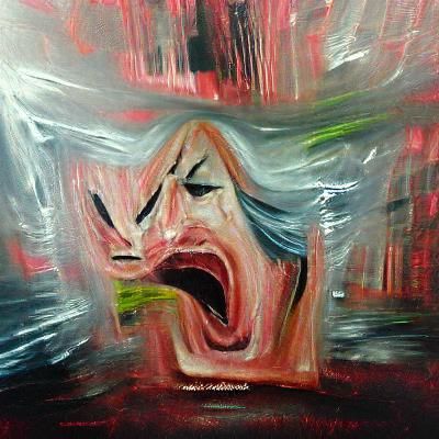 Angry Woman Crying in Liminal Space: Acrylic Art
