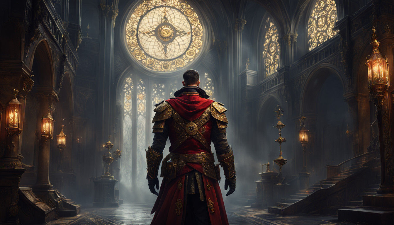 Regal Dark Fantasy Warrior in Opulent Red Coat
