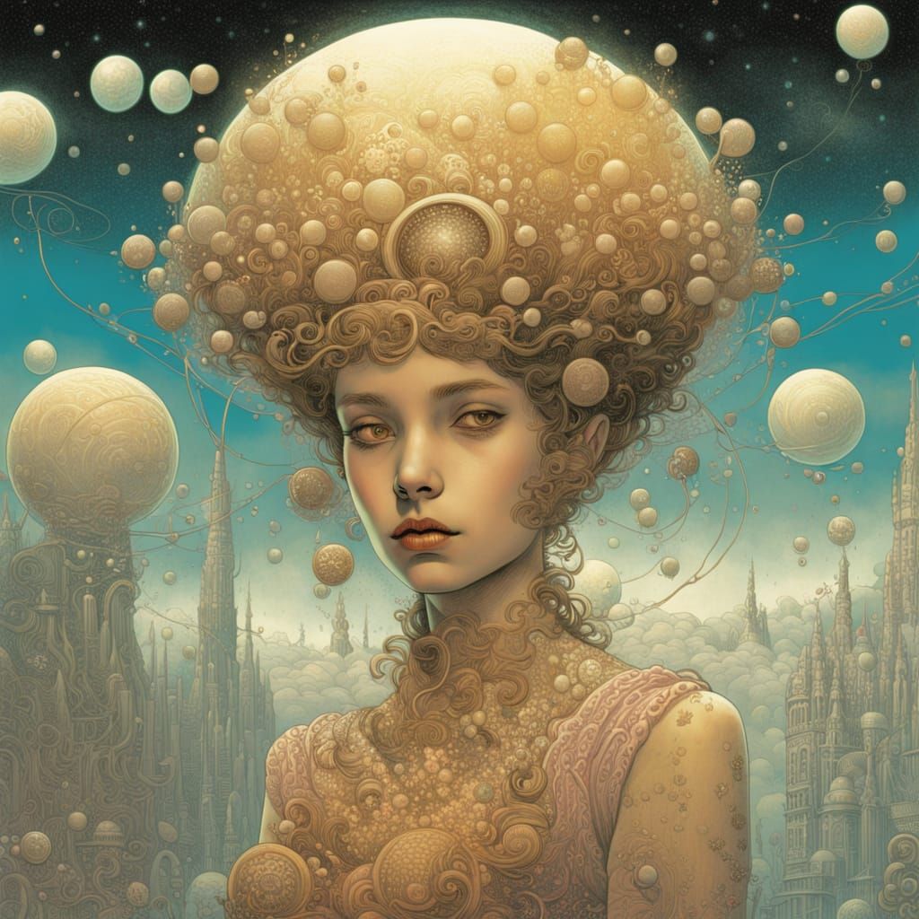 Girl in Art Brut Bubbly Dreamscape