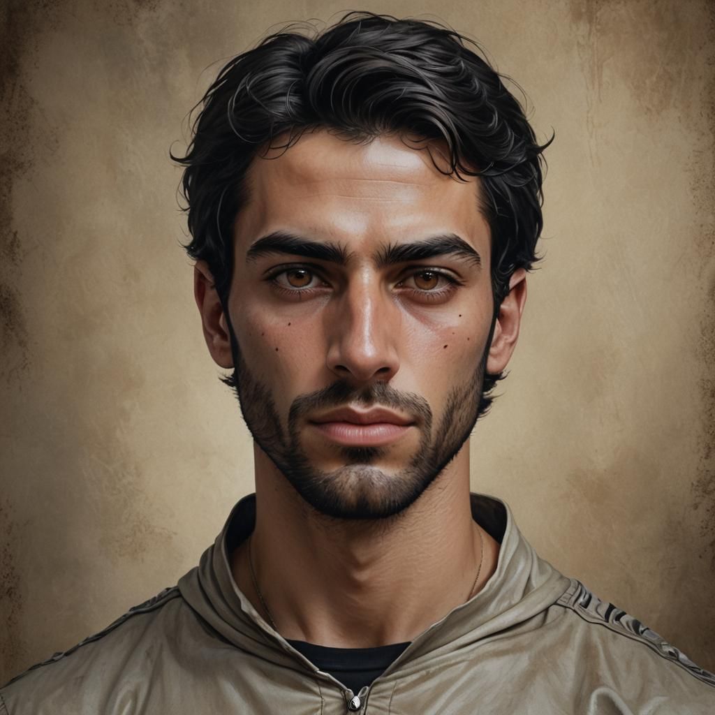 Hyperrealistic Portrait of Young Man with Mask