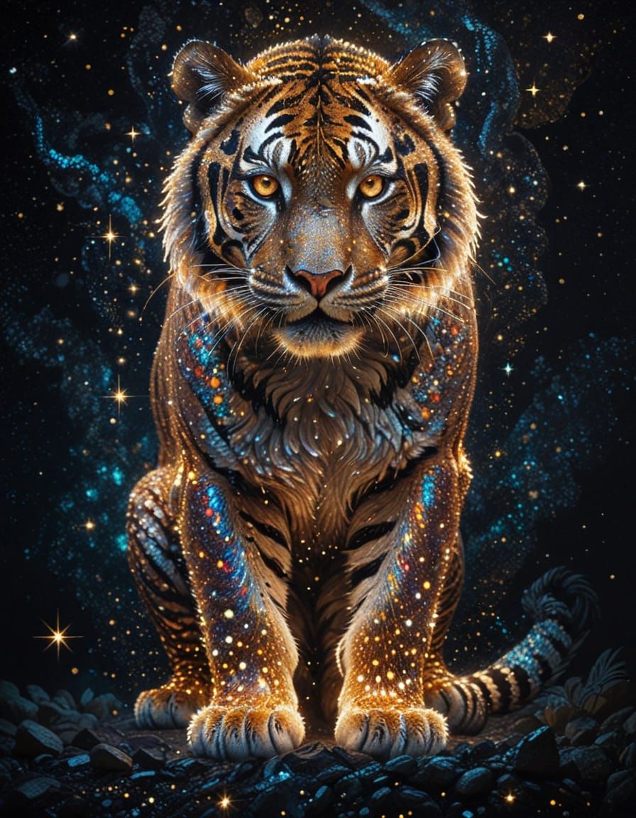 Cosmic Tiger in Vibrant Pointillist Style