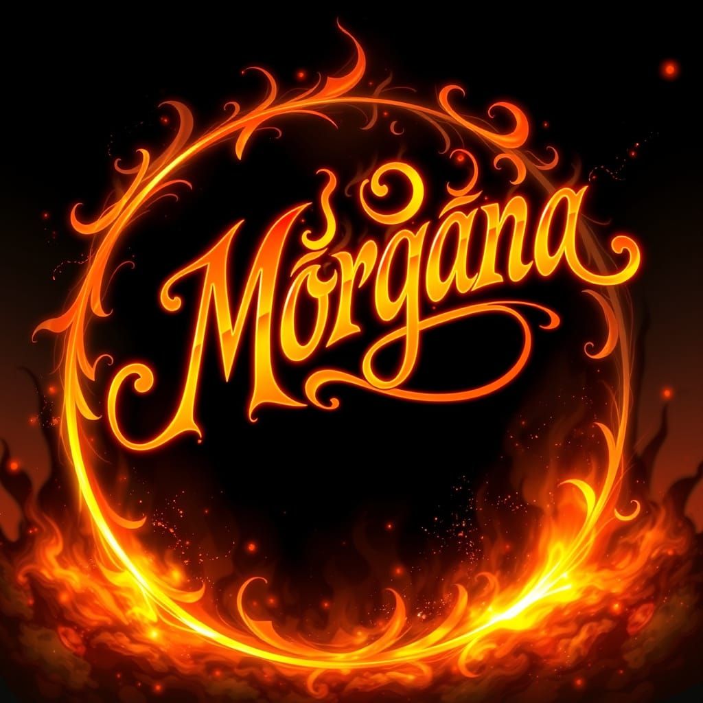 Fiery Morgana Name Art in Ornate Flaming Script