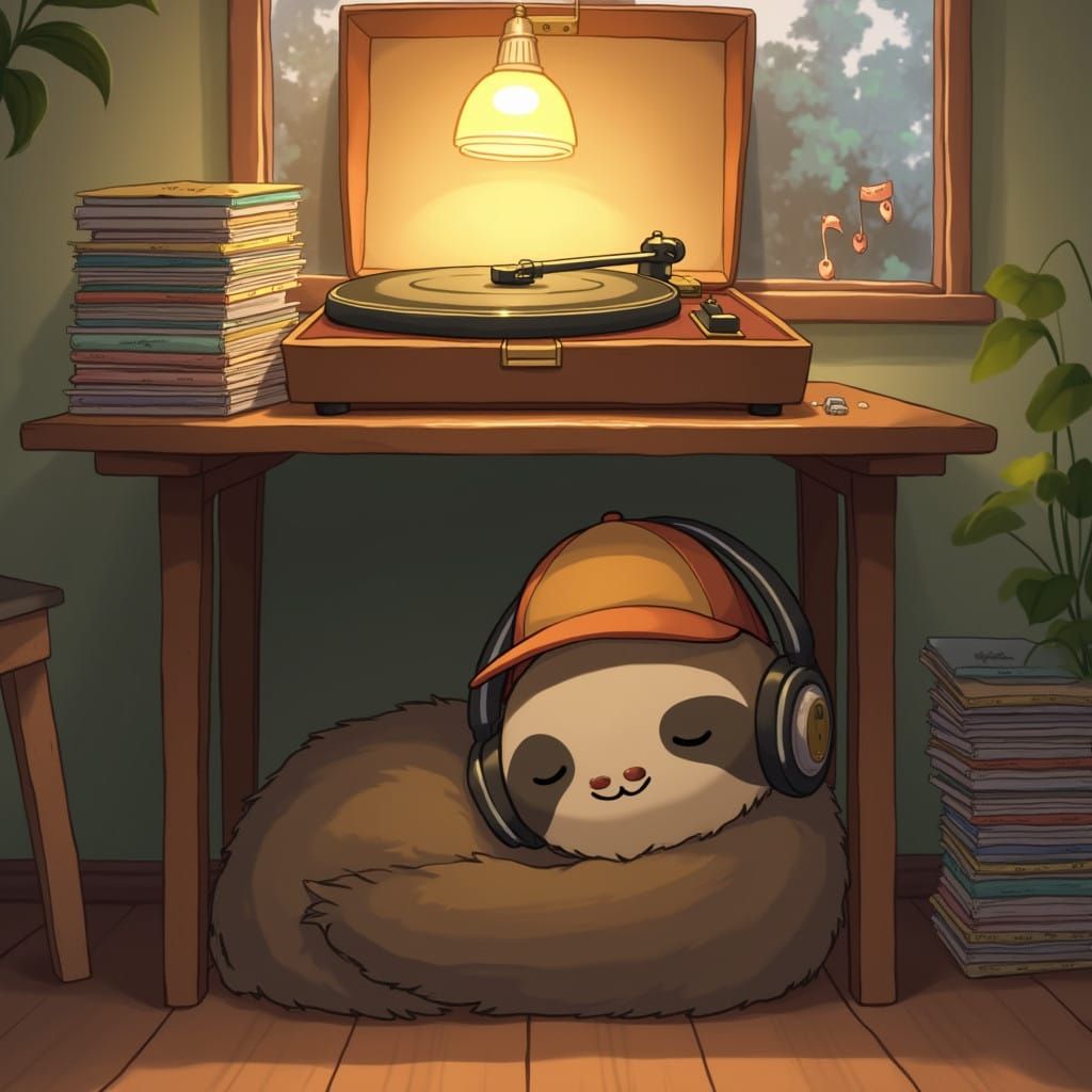 Serene Sloth Sanctuary in Whimsical Studio Ghibli Style