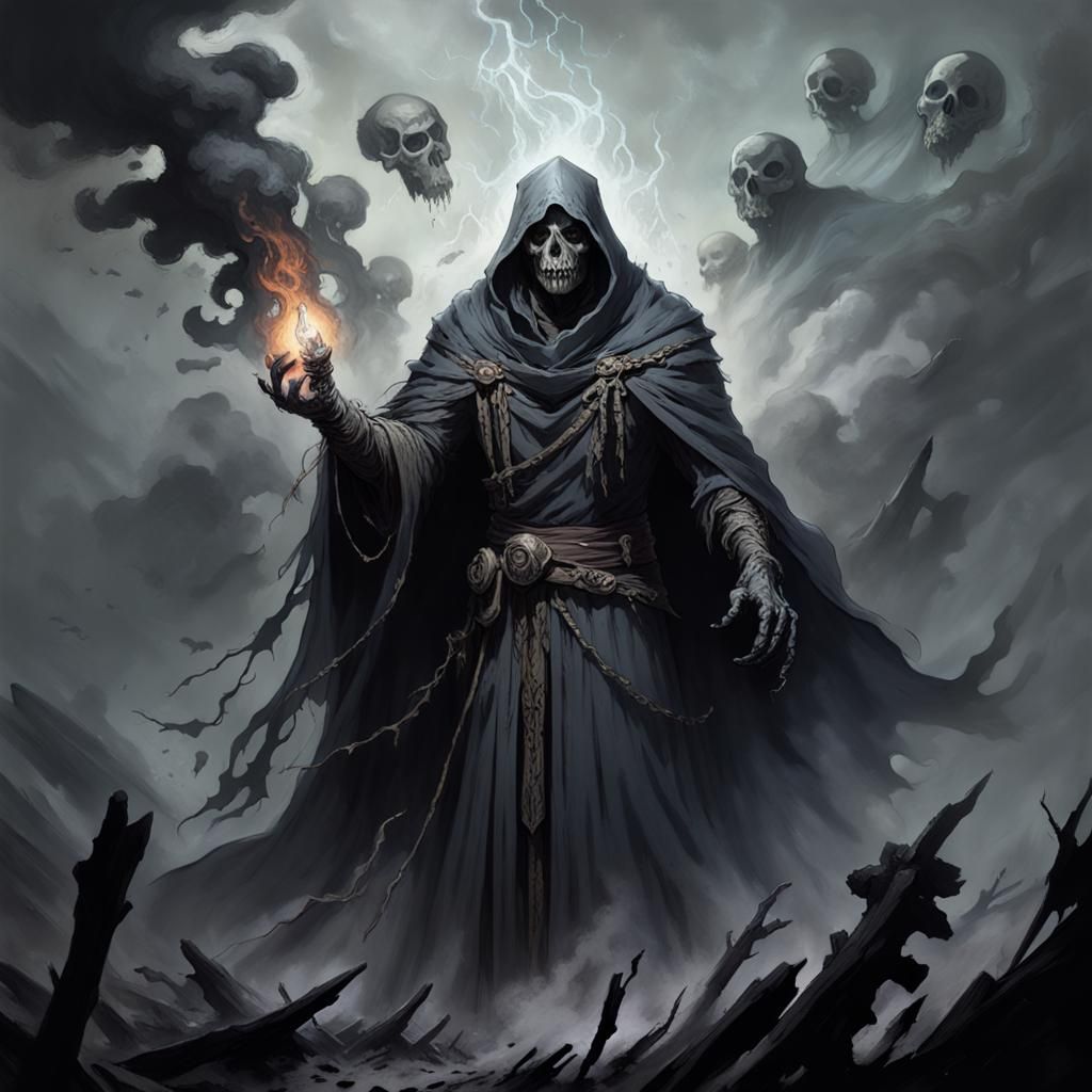 Smoky Necromancer in Horror Art Style