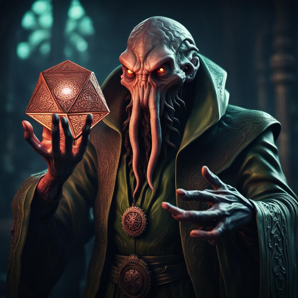 Illithid with a little Icosahedron in his hand