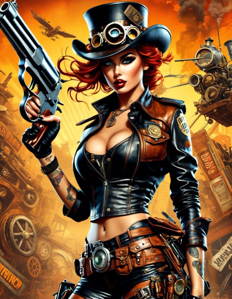 Steampunk Gunslinger in Dada Art Style
