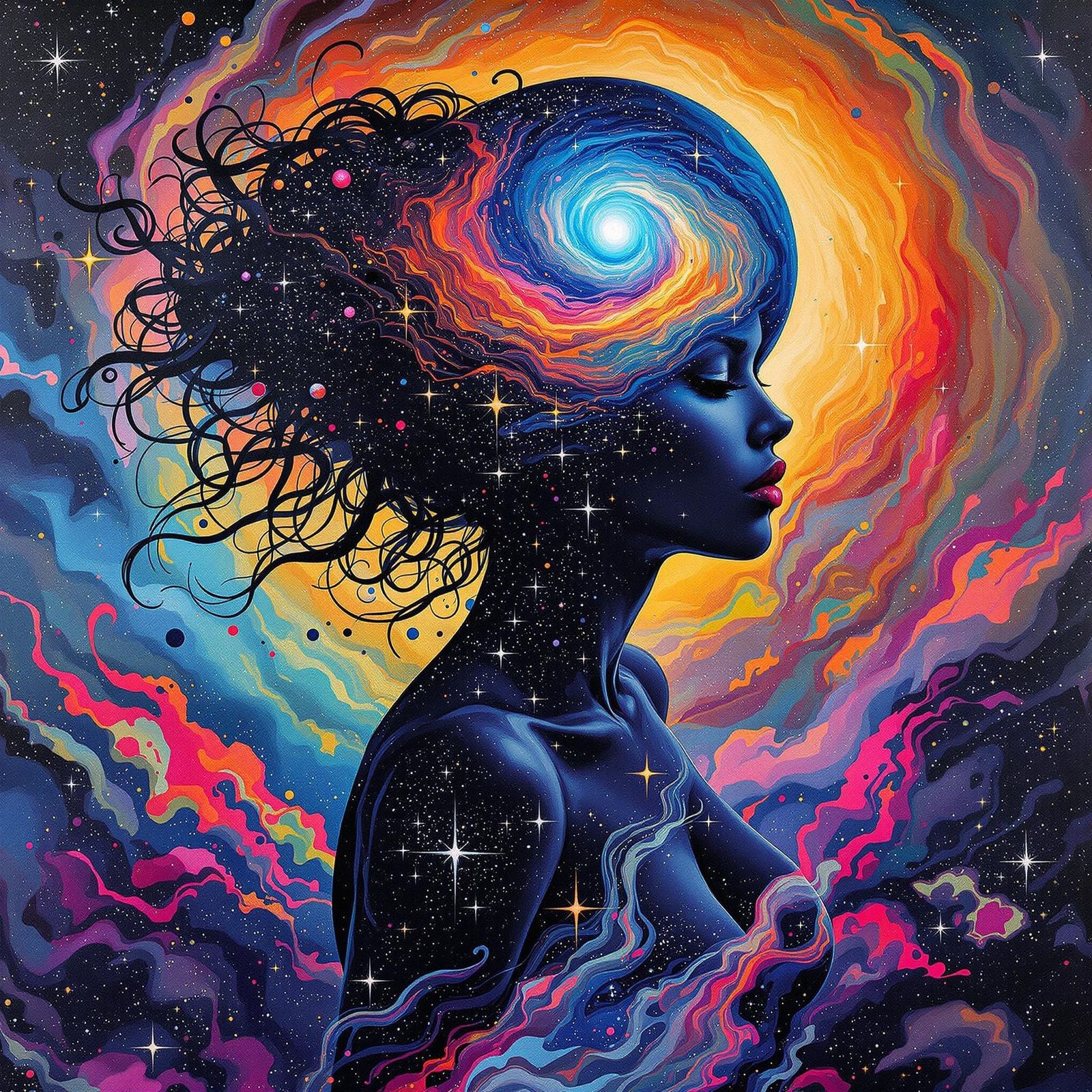 Cosmic Goddess Unveiled in Vibrant Galaxy