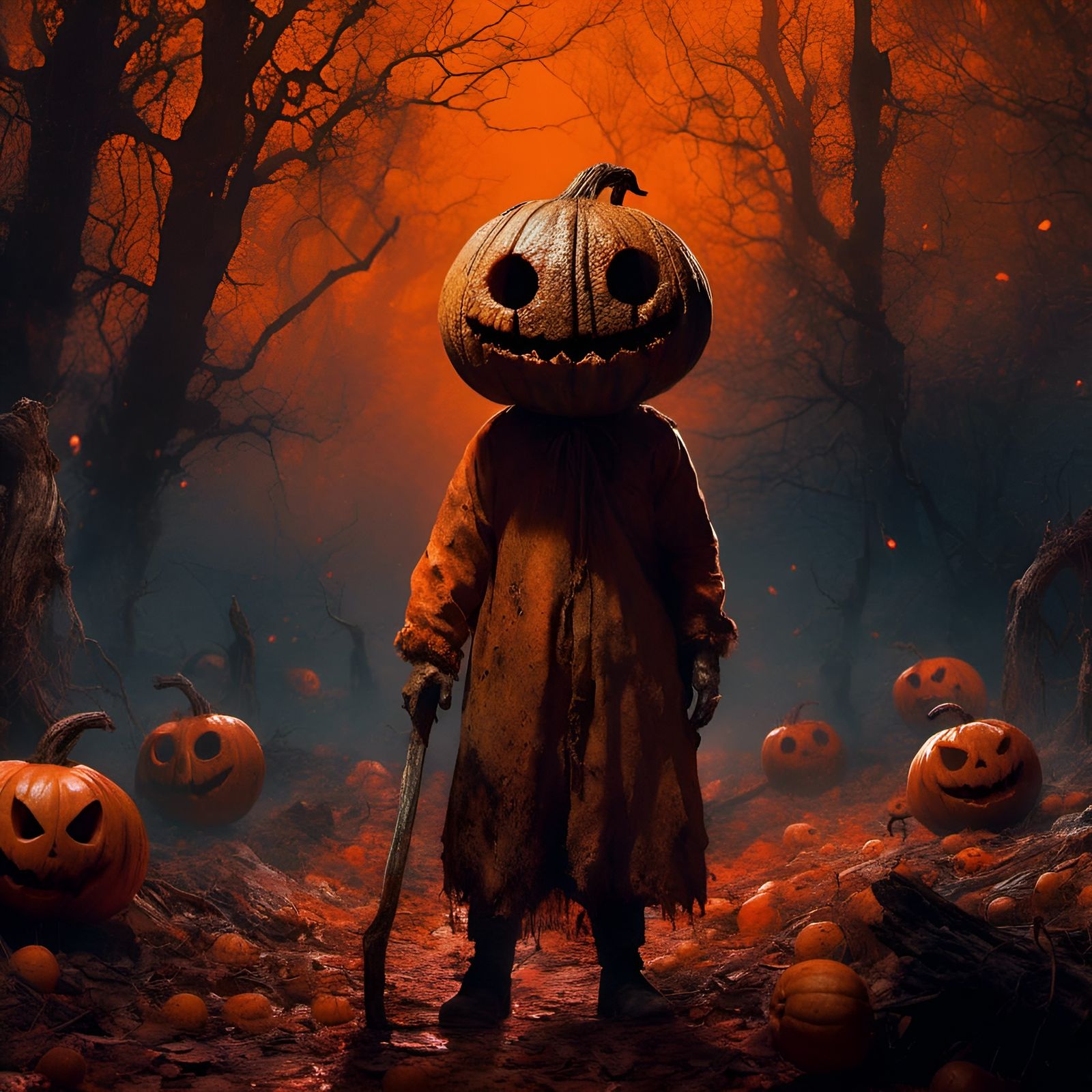 Spooky Forest Halloween Scene in Horror Style