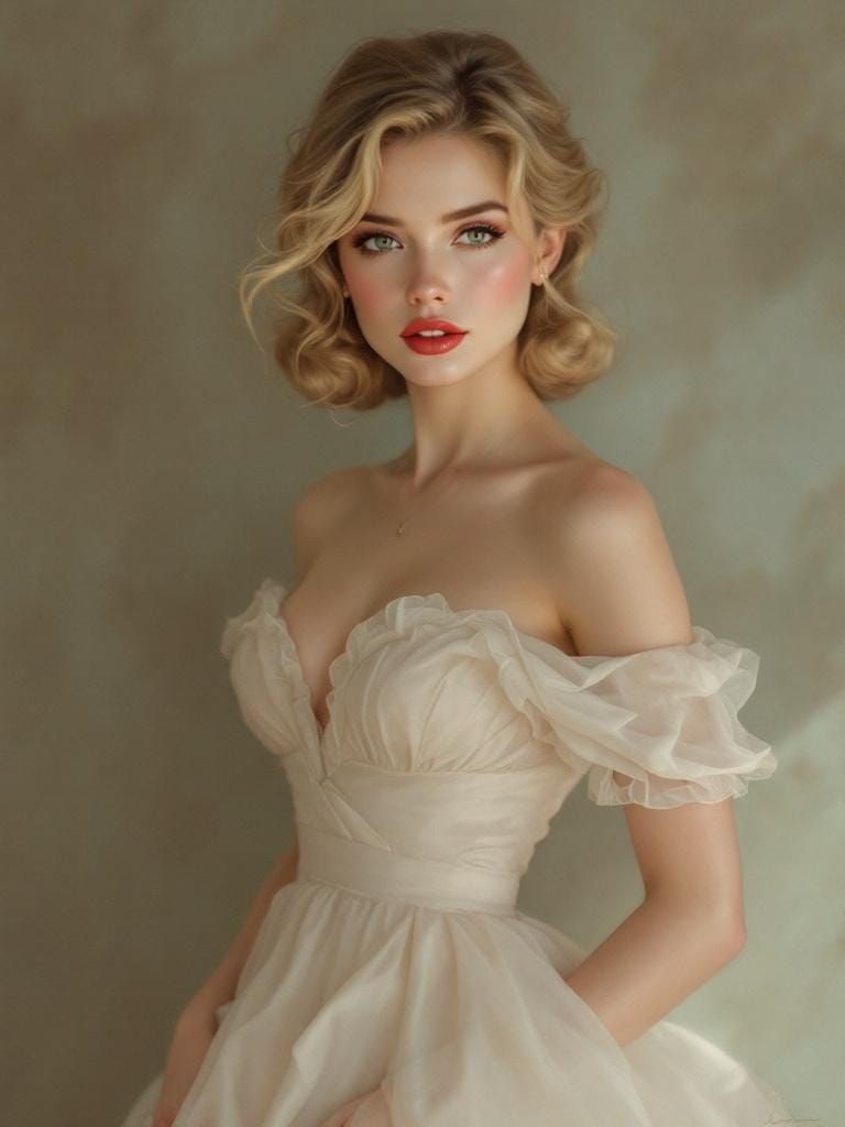 1950s Pin-Up Girl in Soft Digital Painting Style