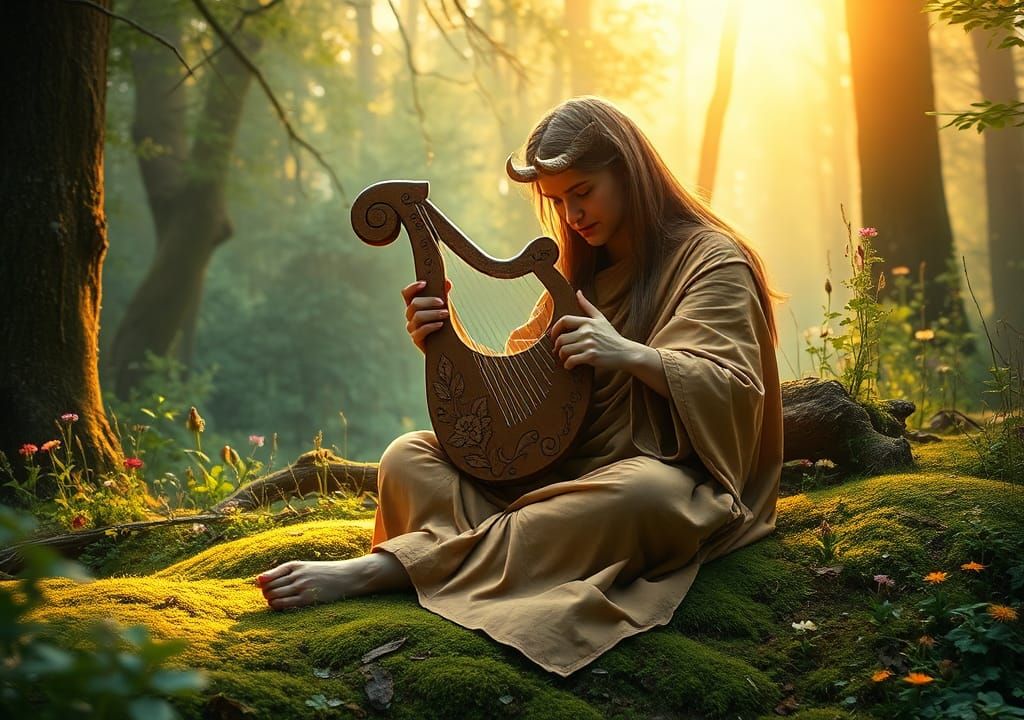 Centaur Playing Lyre in Forest, Pre-Raphaelite Style