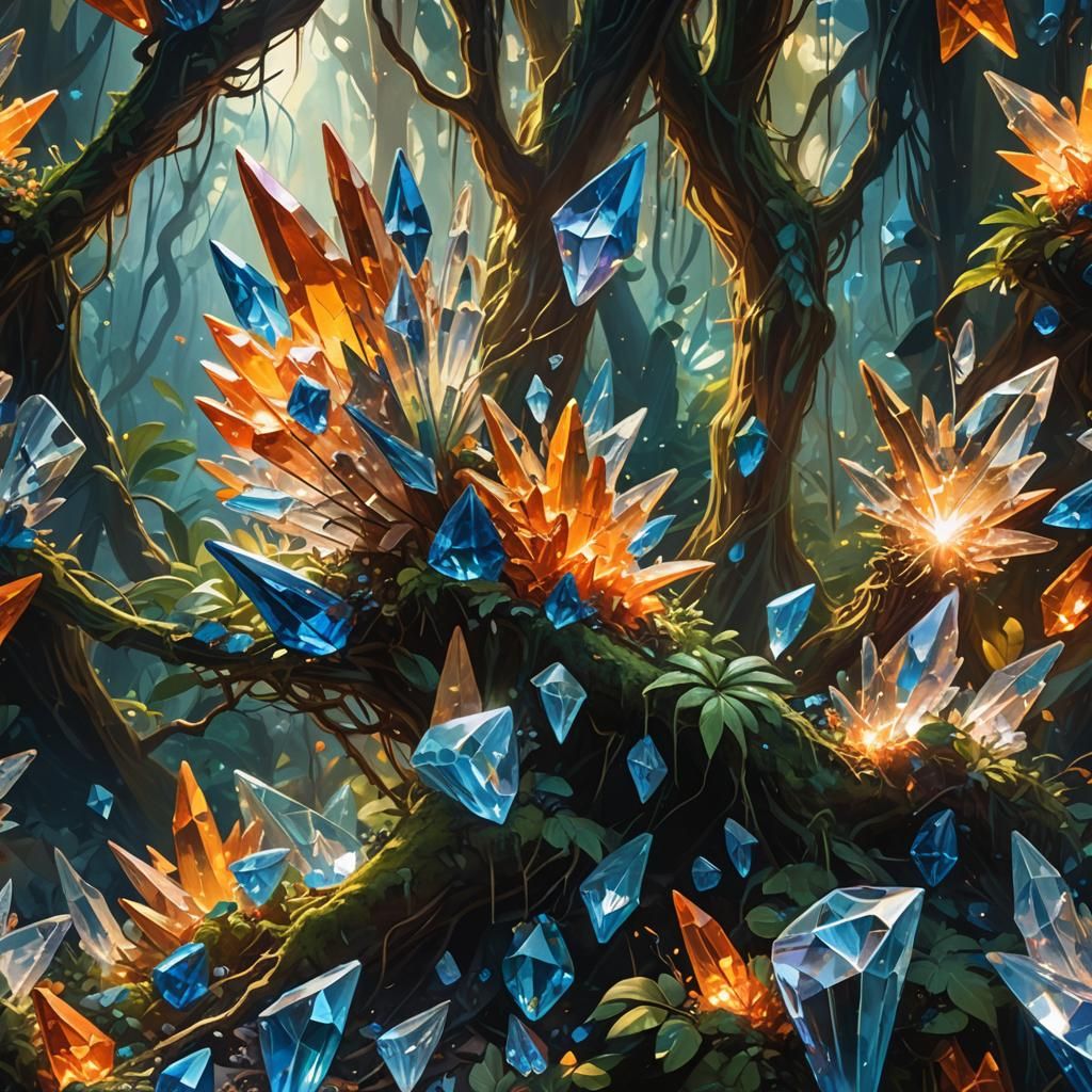 Jungle Crystals in Vibrant Oil Painting Style