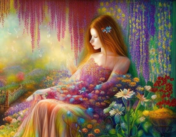 Room of Embroidered Lace Flowers, Colorful Ink Flow