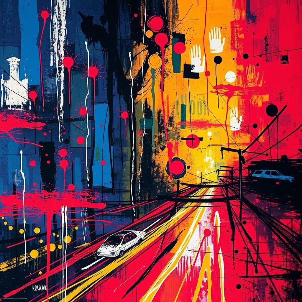 Abstract Jazz Expressionist Fabric Batik Art