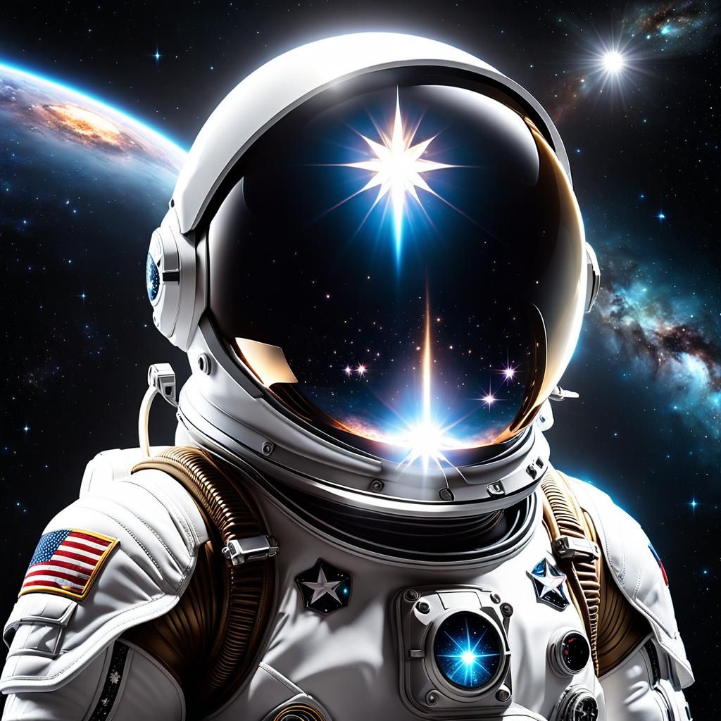 Brilliant White Star Reflects in Astronaut Helmet