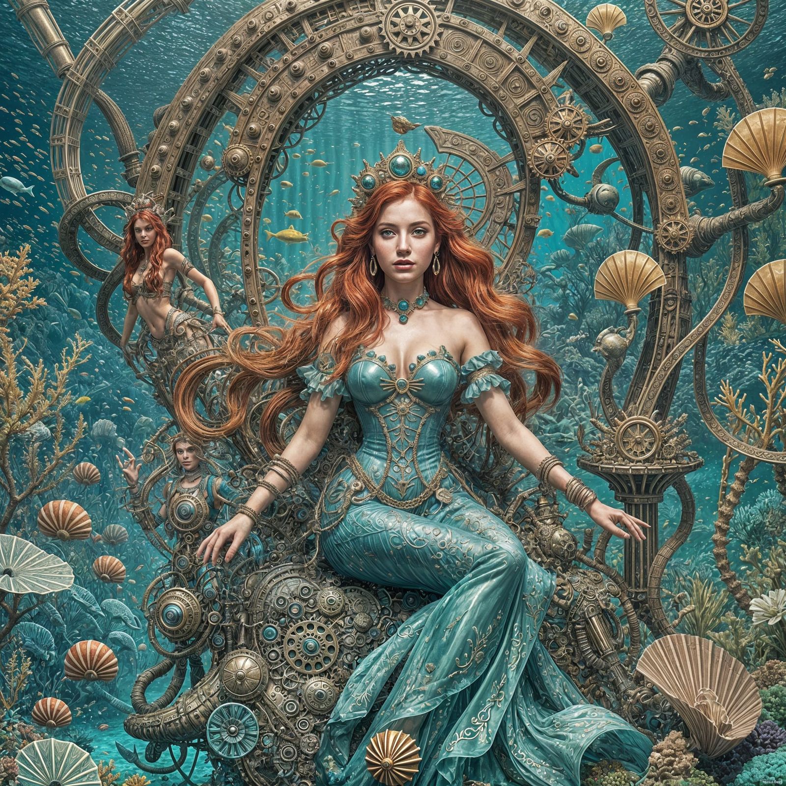 Steampunk Ariel as Underwater Goddess Digital Painting