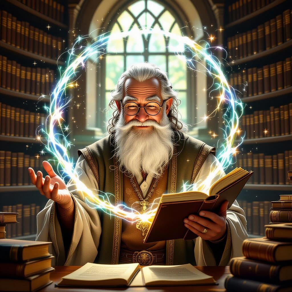 Wise Teacher Inspires Magic of Knowledge in Ancient Library