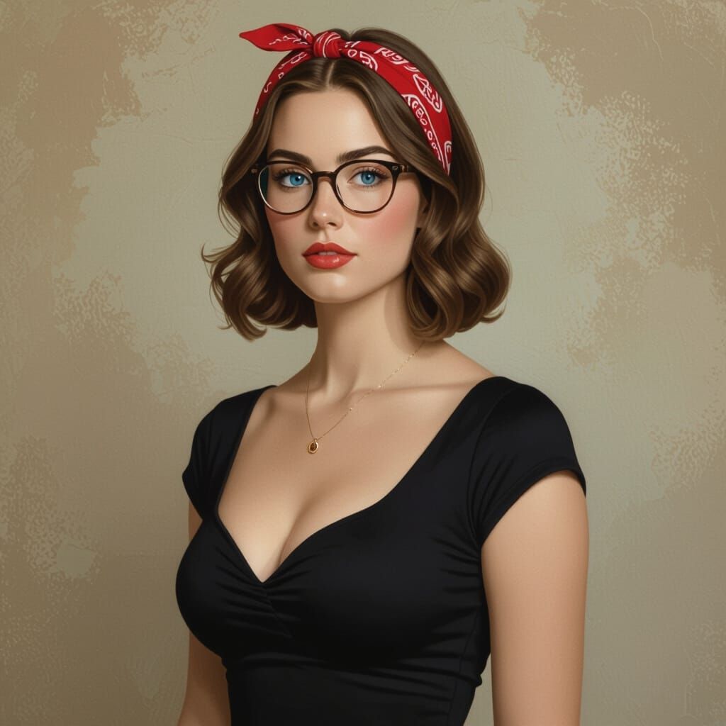 Curvy Woman in Black Dress: Photorealistic Portrait
