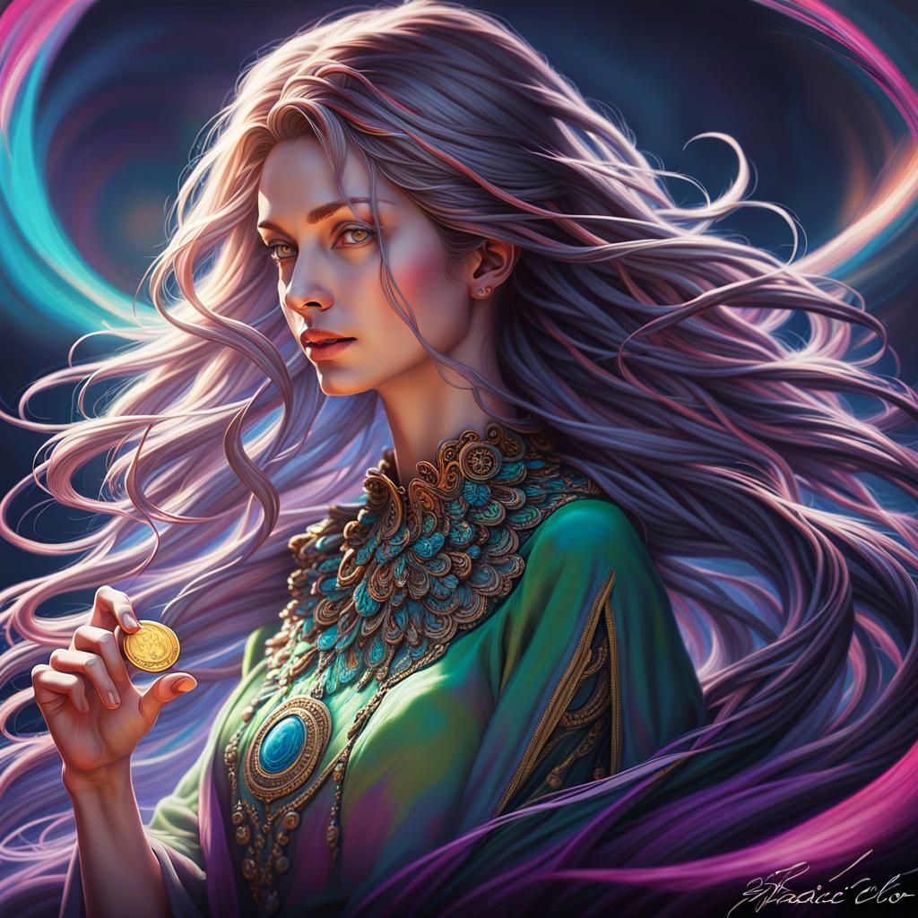 Woman Holding Lucky Coin: Artgerm Style Portrait