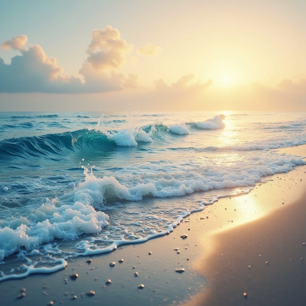 Golden Ocean Waves in Impressionistic Style