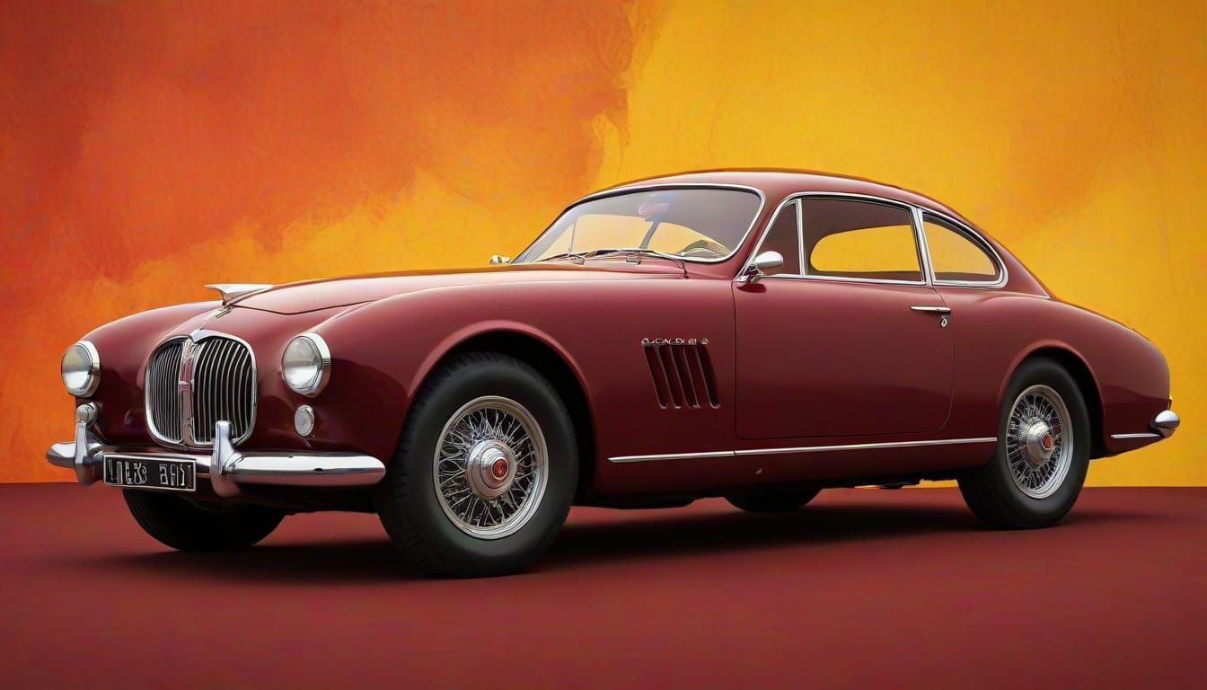 Maroon 1948 Maserati A6 1500 with Sci-Fi Background