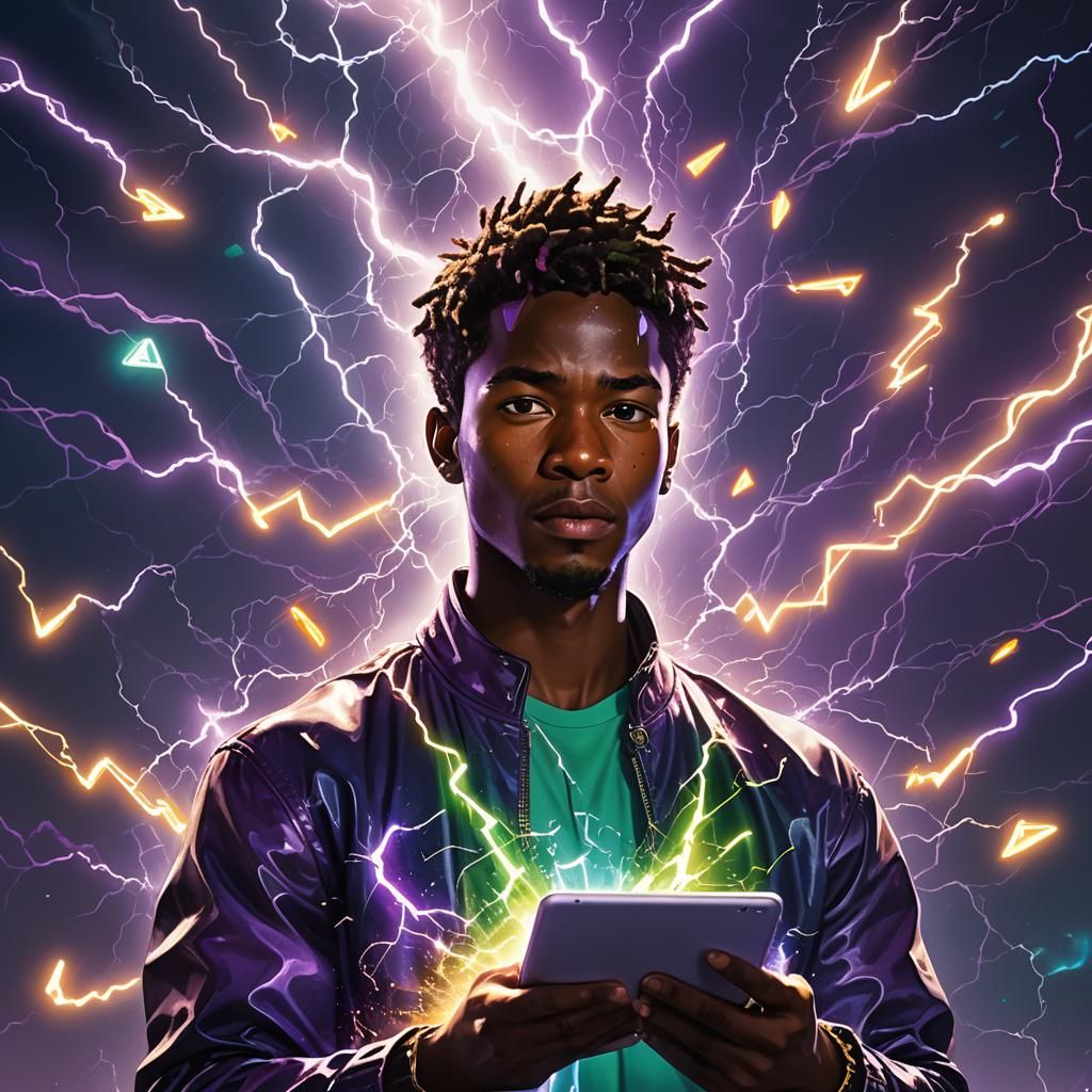 Hyperrealistic Concept Art: Person Amidst Digital Storm