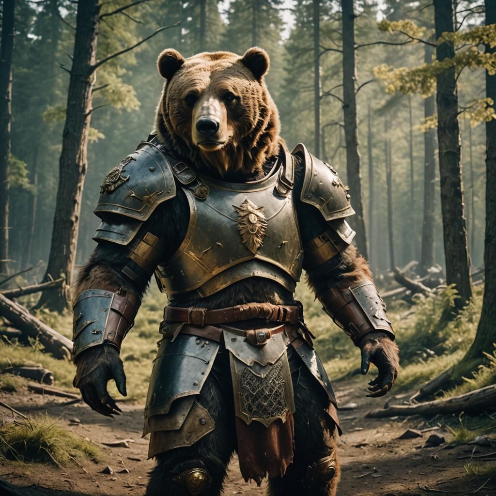 Armored Bear in Epic Cinematic Battle Scene