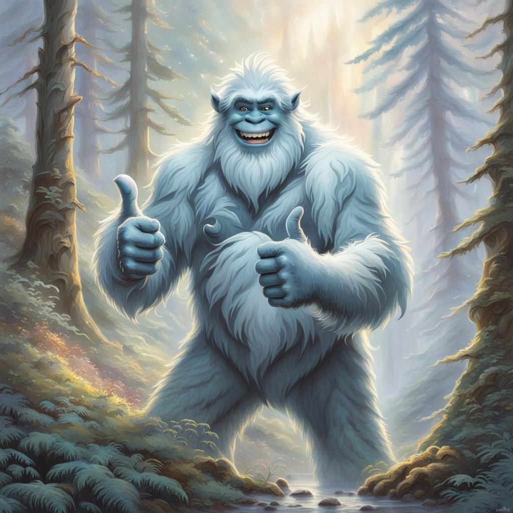 Smiling Yeti Postcard in Ethereal Forest