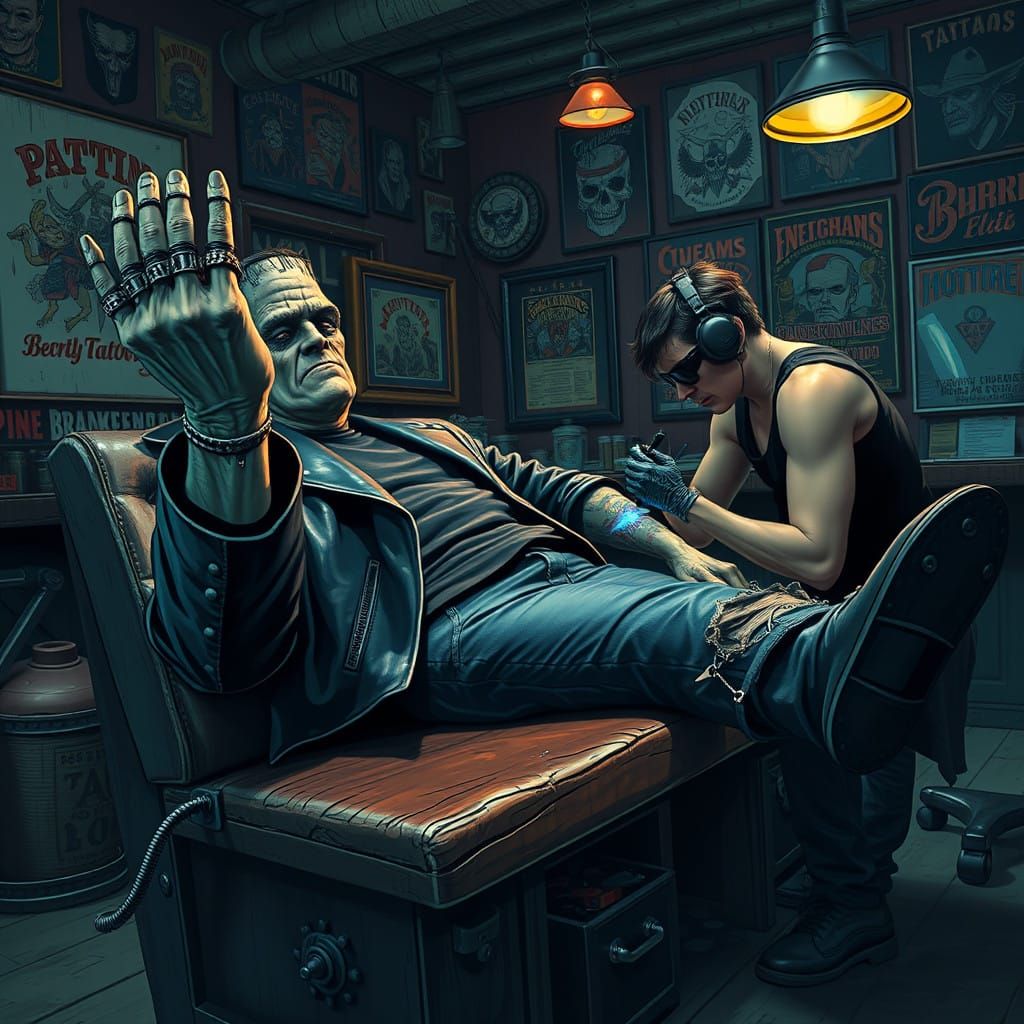 Frankensteins Rebellion Tattooed in Gritty, High-Contrast St...