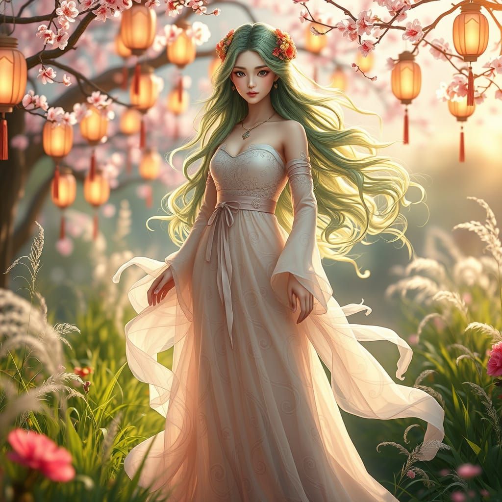 Ethereal Goddess of Spring in Vibrant, Hyper-Realistic Style