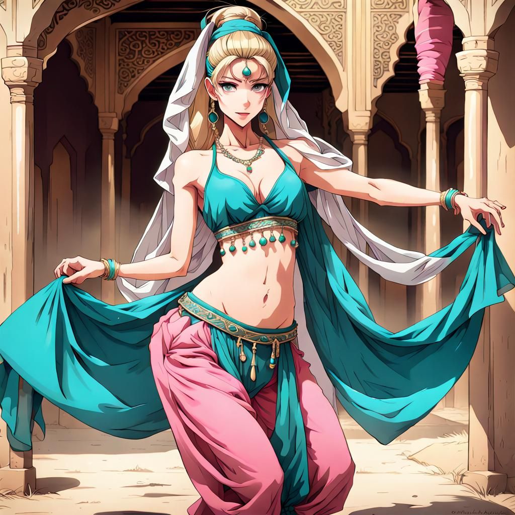 Farm Girl Belly Dancer in Anime Manga Style