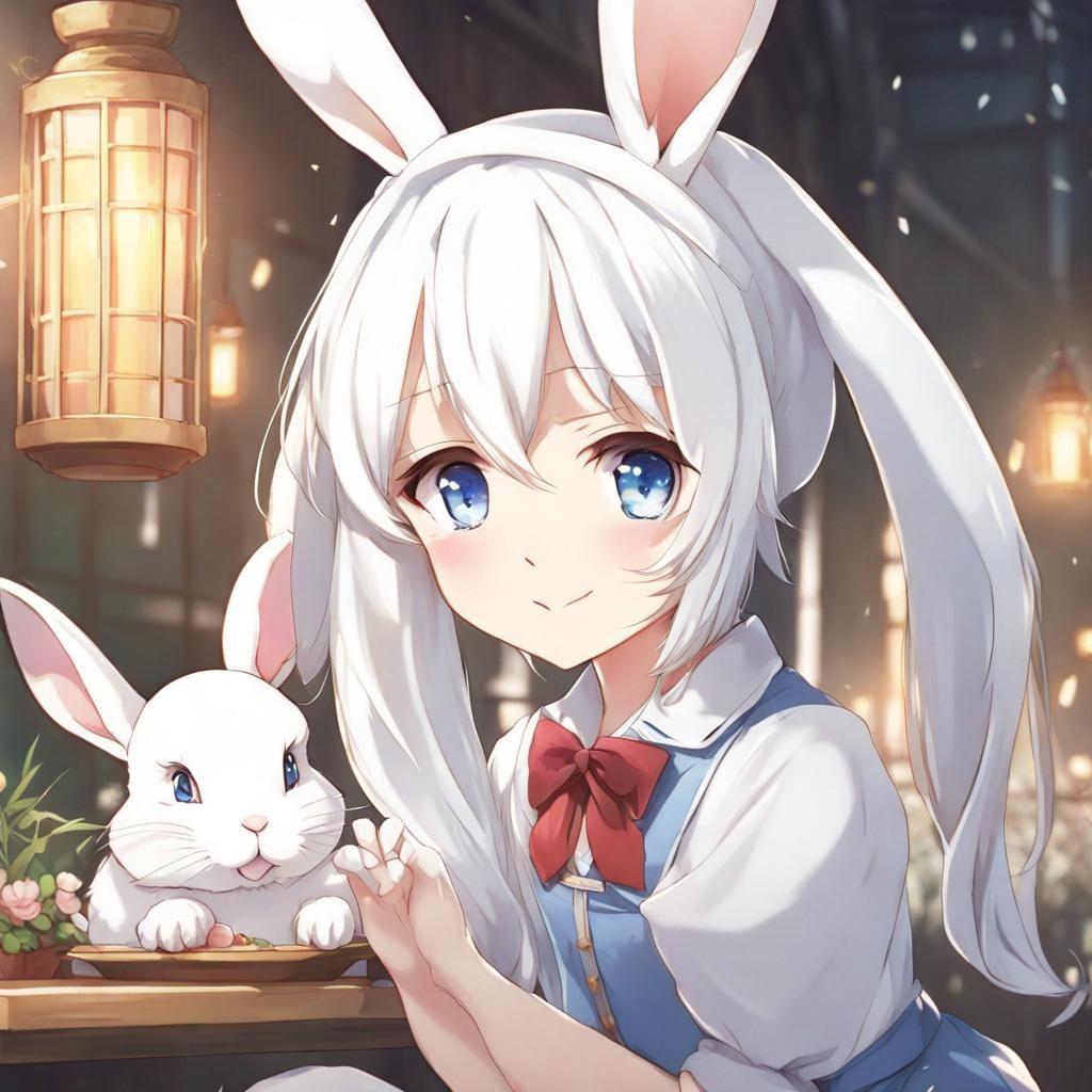 Cute White Rabbit in Anime Style, 4K