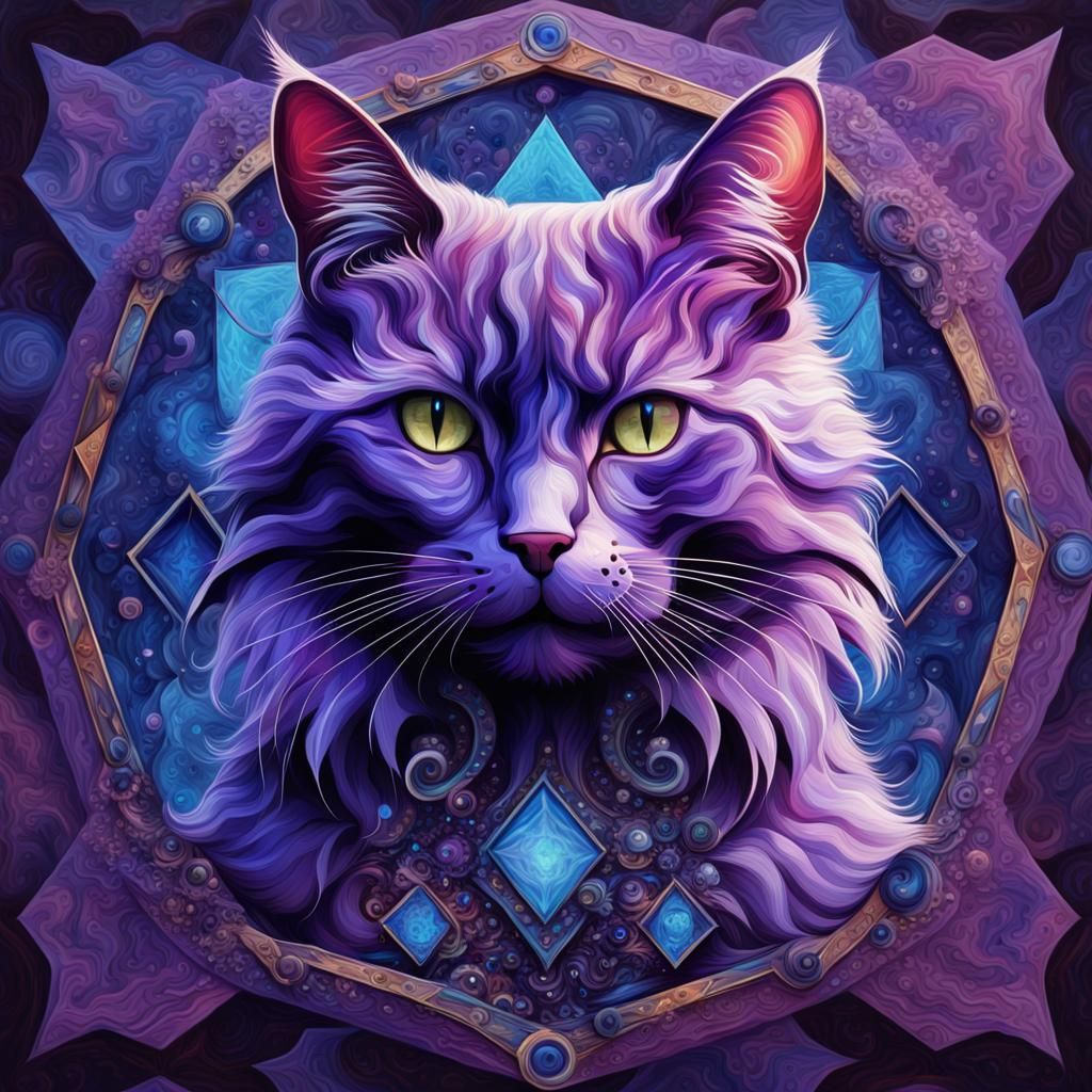 Abstract Diamond Cat in Digital Painting Style