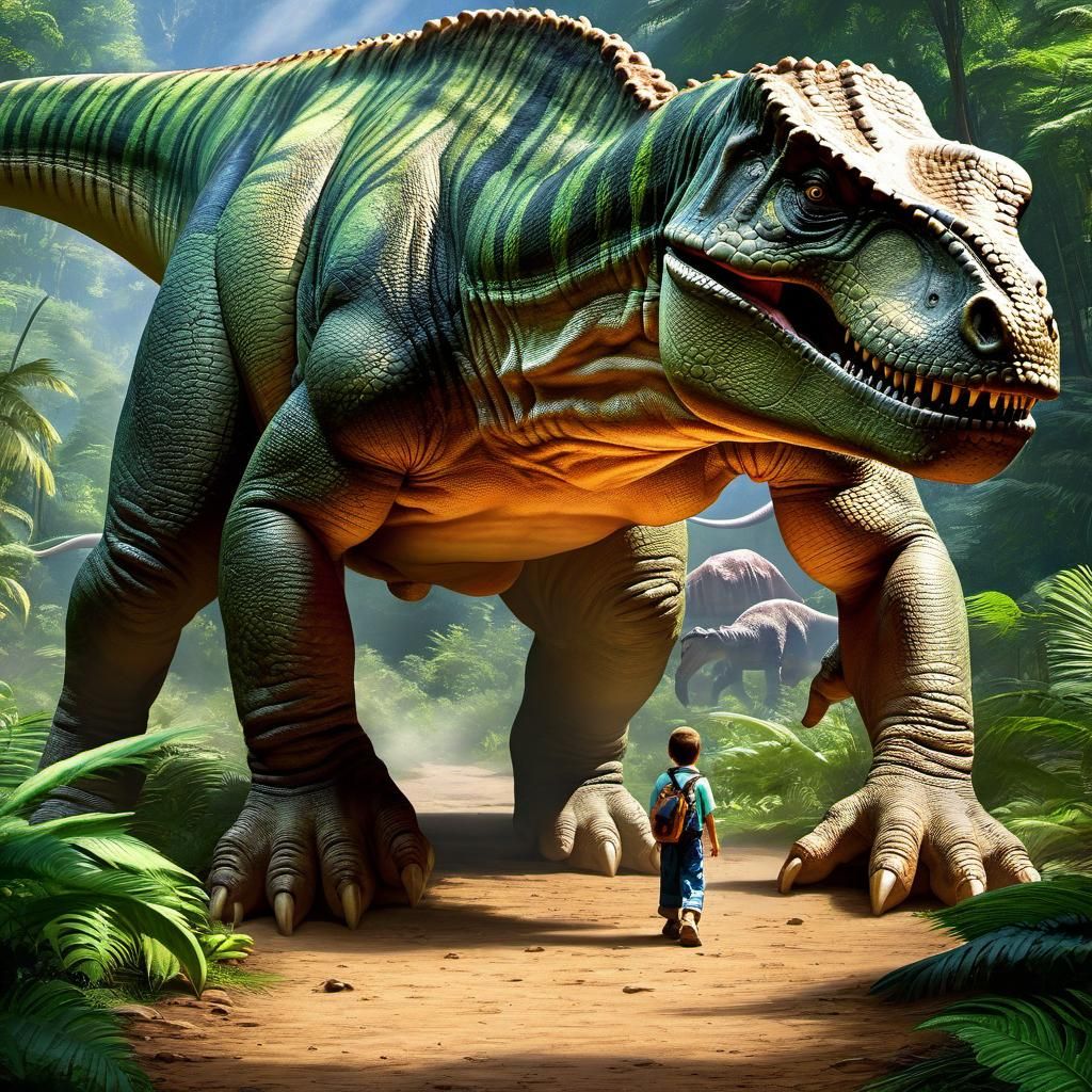 Artistic Rendering of Dinosaurs in a Painting