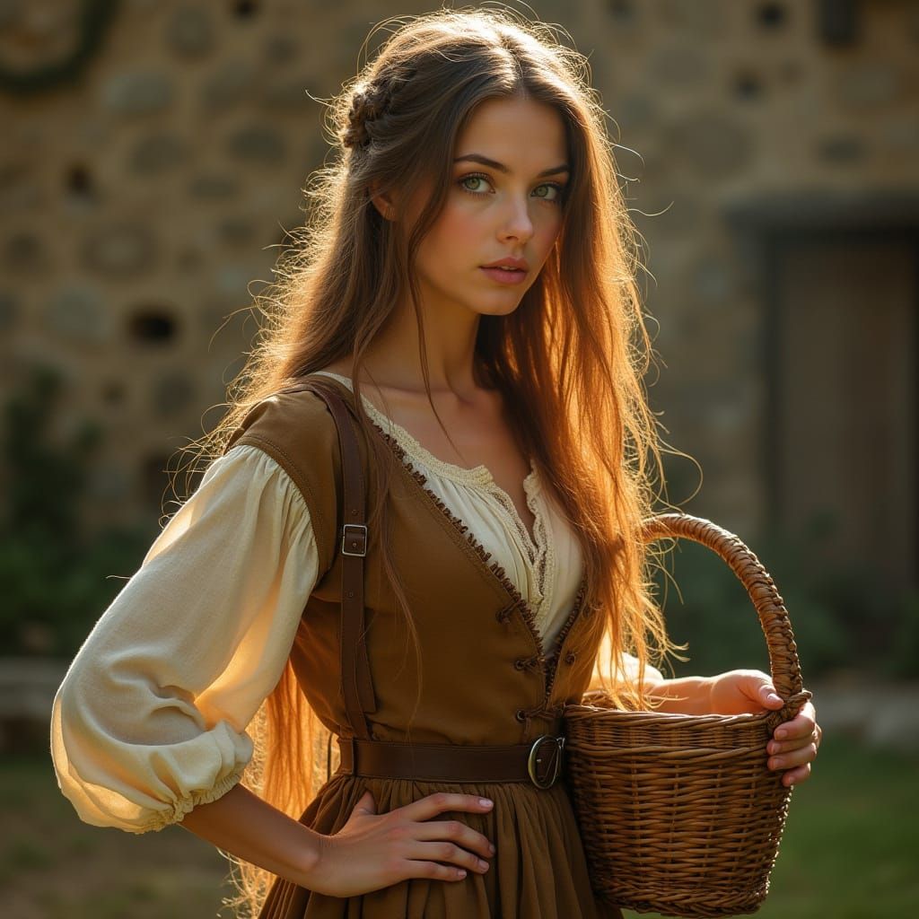 Ethereal Medieval Maiden in Sun-Kissed Linen