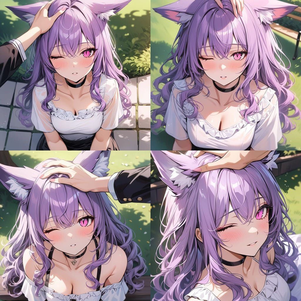 from above, upper body close-up, POV headpat, 1girl, fox-gir...