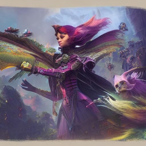 Fantastical Feline Femme Fatale Digital Painting