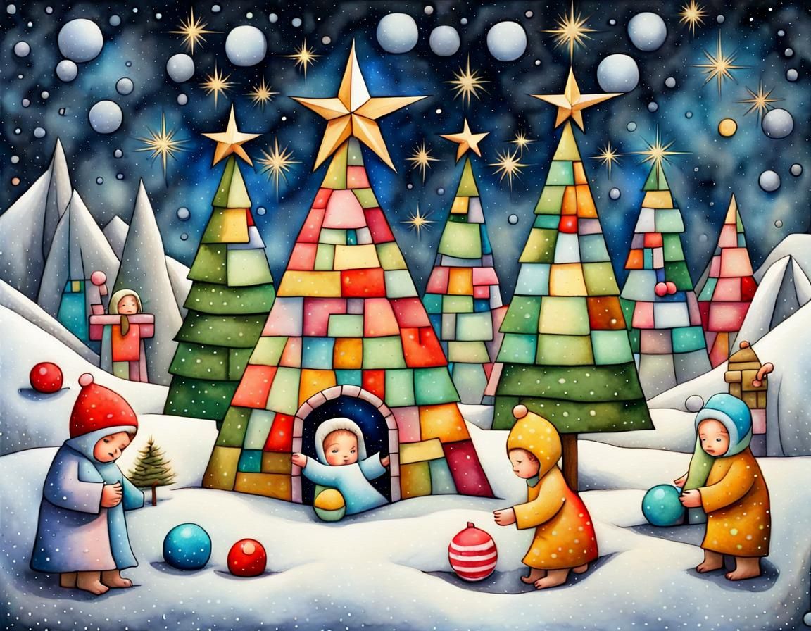 Christmas Baby Jesus in Cubist Aquarelle Style