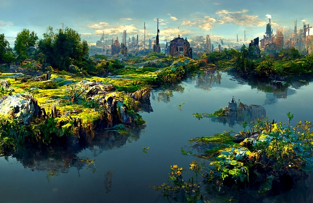 Spring Equinox Over Post-Apocalyptic Overgrown City